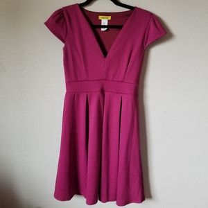 Yellow Star Pink Fit & Flare V-Neck Dress Sz S